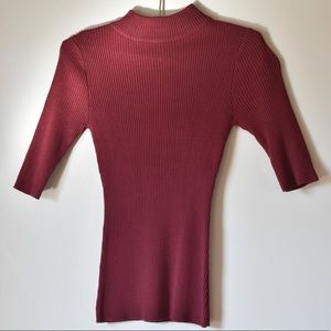 3/4 Sleeve Maroon Turtleneck Sweater Blouse